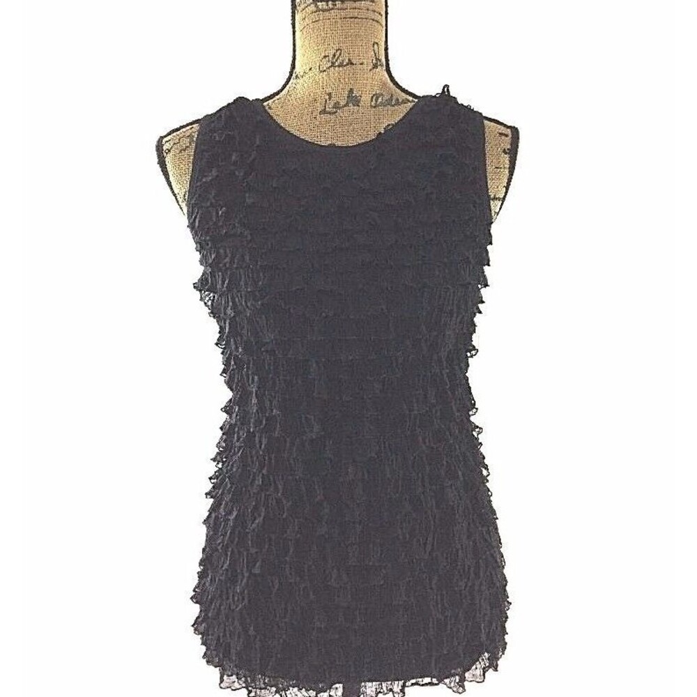 B047 NEW Karen Kane Top Blackโ Tier Ruffle Stretch Classic Basic Shell Shirt
